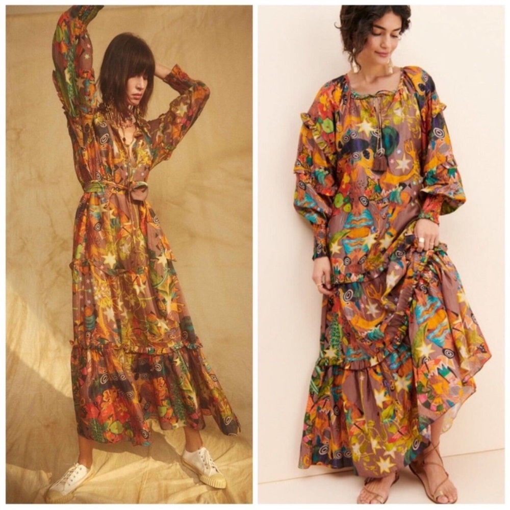 NWT CHUFY Khuyana Memories of Peru Printed Boho Cotton-Silk Maxi Dress Size M - Picture 3 of 15